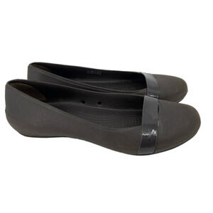 Crocs Ballet Flats Brown Shiny Patent Look Toe Accents Women's Size 7